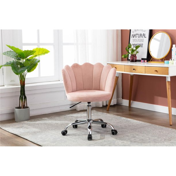 Swivel Shell Chair for Living Room Bed Room, Adjustable Computer Chair Velvet Swivel Shell Vanity Chairs, Modern Leisure office Chair Pink