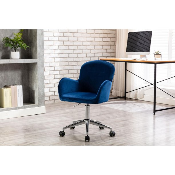 Modern Upholstered Swivel Home Office Task Chair, Velvet Swivel Shell Chair (Navy Blue)