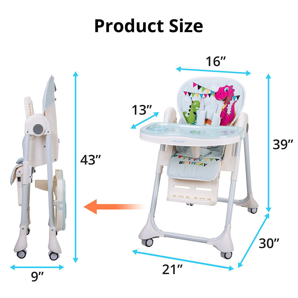 TRIPLETREE Baby High Chair With Five-Point Seat Belt Foldable & 7 Height Adjustable Waterproof