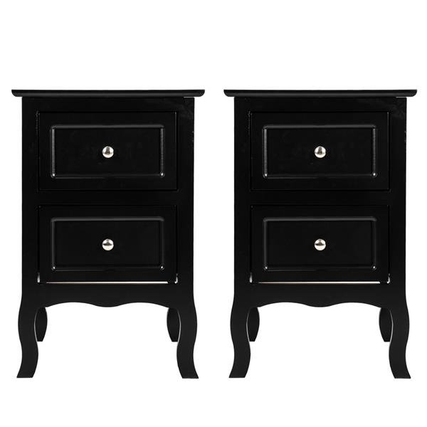 JINS&VICO 2pcs Country Style Two-Tier Night Tables Large Size Black