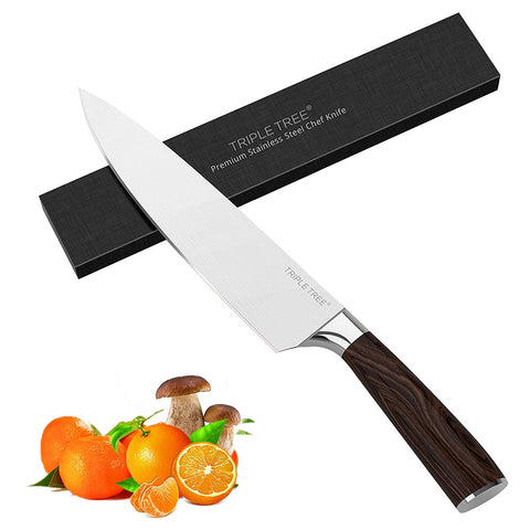 TRIPLETREE 8 Inch Japanese High Carbon Stainless Steel Pro Kitchen Knife With Sharp Edge And Comfortable Pakkawood Handle