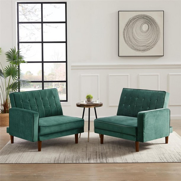 Split Sofa Futon Sofa Bed, Convertible Sofa Couch with Wood Legs, Comfortable Velvet Sleeper Sofa Bed with 2 Seat, Green
