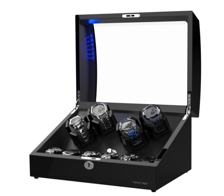 Automatic Watch Winder for Rolex, Wooden Piano Paint Case, for 10 Automatic Watches, Built-in LED Illumination, Extremely Silent Motor, with Soft Flexible Watch Pillow