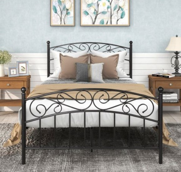 Metal Platform Bed Frame Full Size with Headboard and Footboard Mattress Foundation, Steel Slat Support No Box Spring Required, Easy Set up Structure, Under Bed Storage, Black