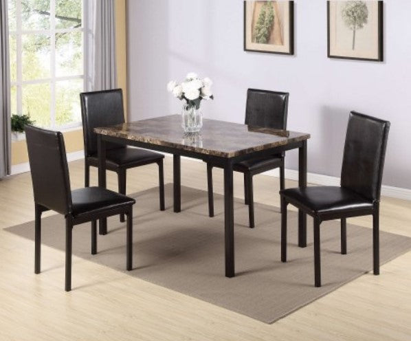 5-Piece Dining Table Set, Modern Kitchen Table and Chairs Set, Faux Marble Tabletop and 4 PU Leather Upholstered Chairs Dining Set for Living Room, Kitchen, Dining, Compact Space