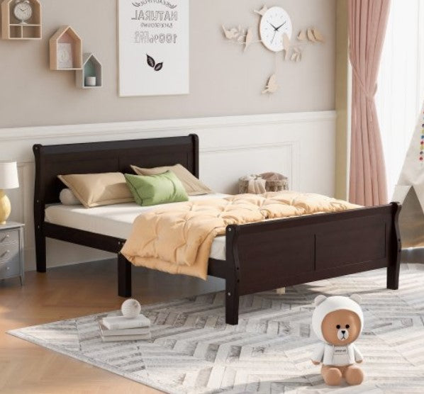 Queen Size Platform Bed with Headboard & Footboard, Wood Platform Bed Frame with Wooden Slat Support, No Box Spring Needed, Espresso 87''L X 62.5''W X 35.4''H