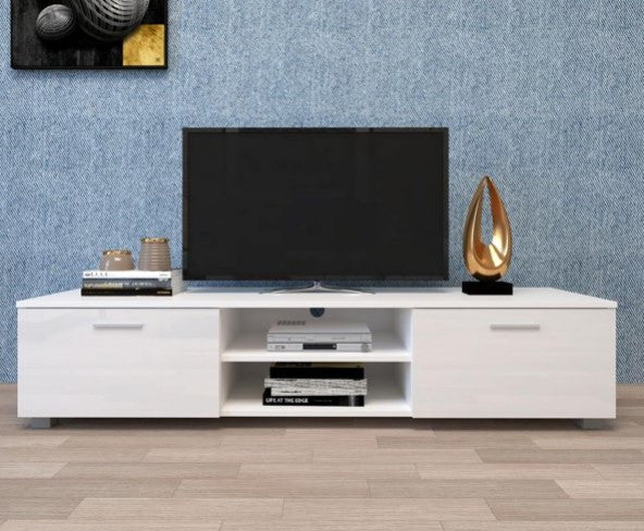 TV Table Stand for 55 to 70 Inch Flat TV, Media Entertainment Center Console Desk with Storage Drawers and Shelves, White 62.99x15.74x14.17inch