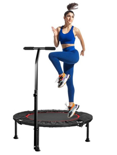 40inch Recreational Trampolines for Adults and Kids with Armrest Handle Safety Pad, Max Load 330lbs, Indoor Outdoor Foldable Adjustable Height Exercise Fitness Workout Trampoline