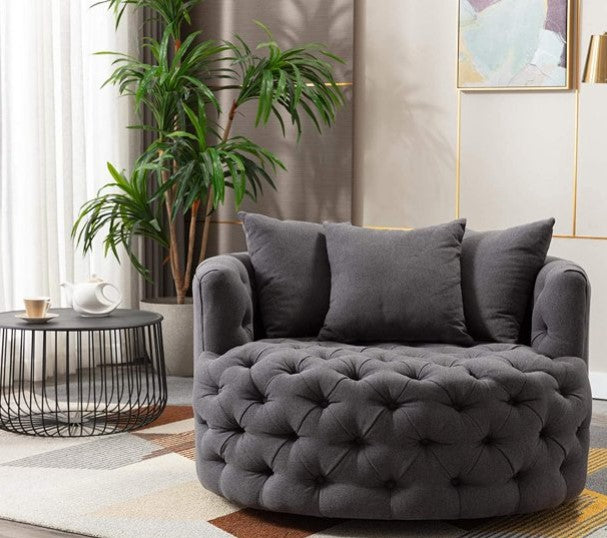 Swivel Barrel Chair, Modern Swivel Accent Sofa Barrel Chair with 3 Pillow, Modern Linen Leisure Chair Round Accent Lounge Swivel Chair for Hotel Living Room