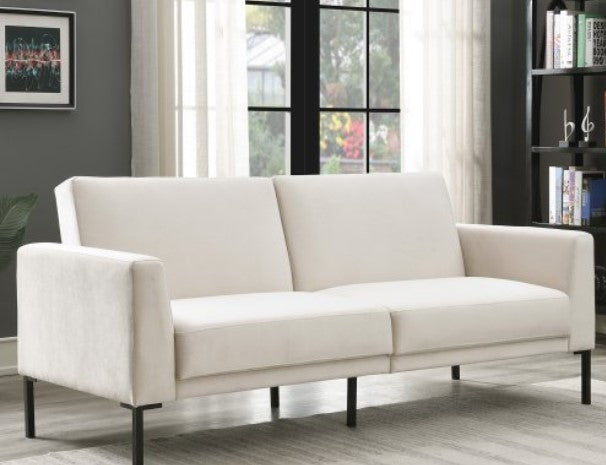 Velvet Upholstered Modern Convertible Folding Futon Sofa Bed for Compact Living Space, Apartment, Dorm(White)