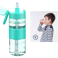TRIPLETREE Sports Water Bottle With Straw, Tritan Plastic & Flip-Up Lid, Spring Buckle