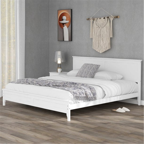 King Size Platform Bed Frame with Headboard, Solid Wood Legs Support, No Box Spring Needed, for Adults