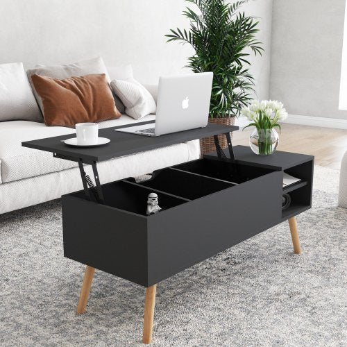 Lift Top Coffee Table, Small Coffee Table with Storage, Adjustable Shelf and Storage Compartment,Mid Century Modern Wood Coffee Table Accent Table for Living Room Office Reception Room, Antique Black