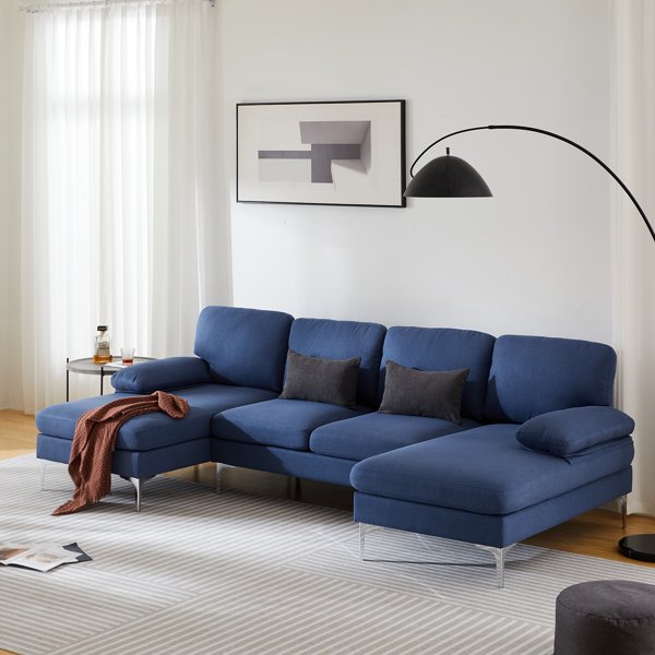 Modular Sofa, Sectional Couch U Shaped Sofa Couch with Ottoman, Memory Foam, 6 Seat Modular Sectionals Sofa Couch with Chaise, Shaped Couch with Reversible Chaise Sofa Set for Living Room, Navy Blue
