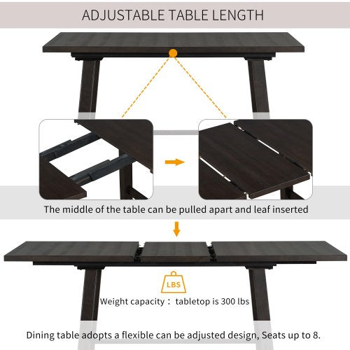 Dining Table Set Extendable Table with 18” Leaf and 6 Chairs, 7 Piece ...