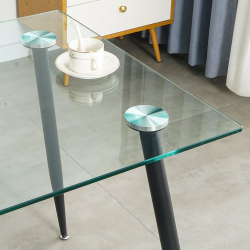 Glass Dining Table Rectangle, Glass Top Dining Room Table, Modern Clear Kitchen Table with Metal Leg, Rectangular Dining Table for 4 or 6,Good for Small Spaces Apartment Kitchen or Dining Room