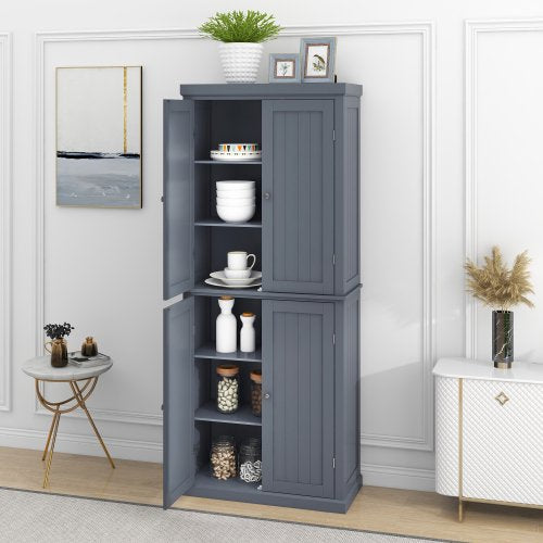 72"Freestanding Tall Kitchen Pantry Cabinet, Farmhouse Storage Cabinet with 4 Doors and Adjustable Shelf, Wood Cupboard Buffet for Home Dining Room Living Room Entryway