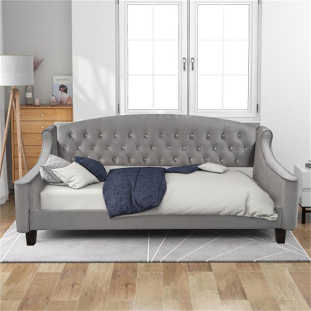 Twin Size Daybed with Button Tufted Decoration, No Spring Box Needed, Gray
