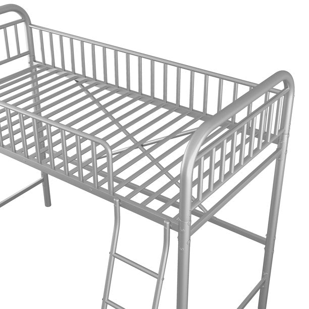Twin Size Metal Loft Bed, HeavyDuty Slatted Loft Bed Frame with Integ