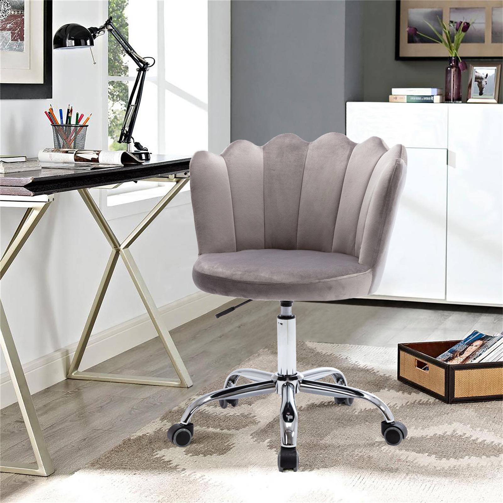 Desk Chair With Wheels,Modern Velvet Fabric Office Chair,360° Swivel Height Adjustable Upholstered Flower Accent Chair,Gray