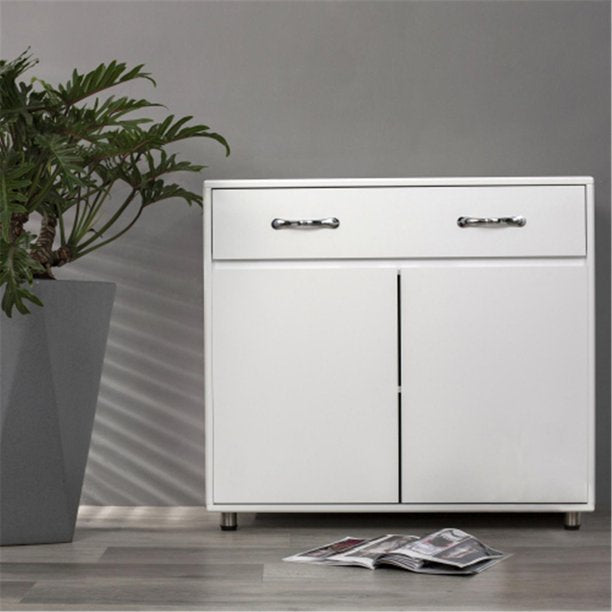 Sideboard Kitchen Storage Cabinet, Cupboard with a Large Drawer and 2 Doors, Modern Simple Wood Buffet Cabinet, Entryway Console Side Tables for Living Room Bedroom, White