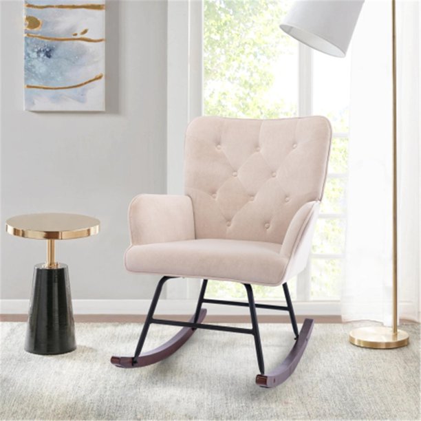 Rocking Chair, Velvet Upholstered Accent Chair for Baby Nursery, Comfy Side Armchair for Home and Office
