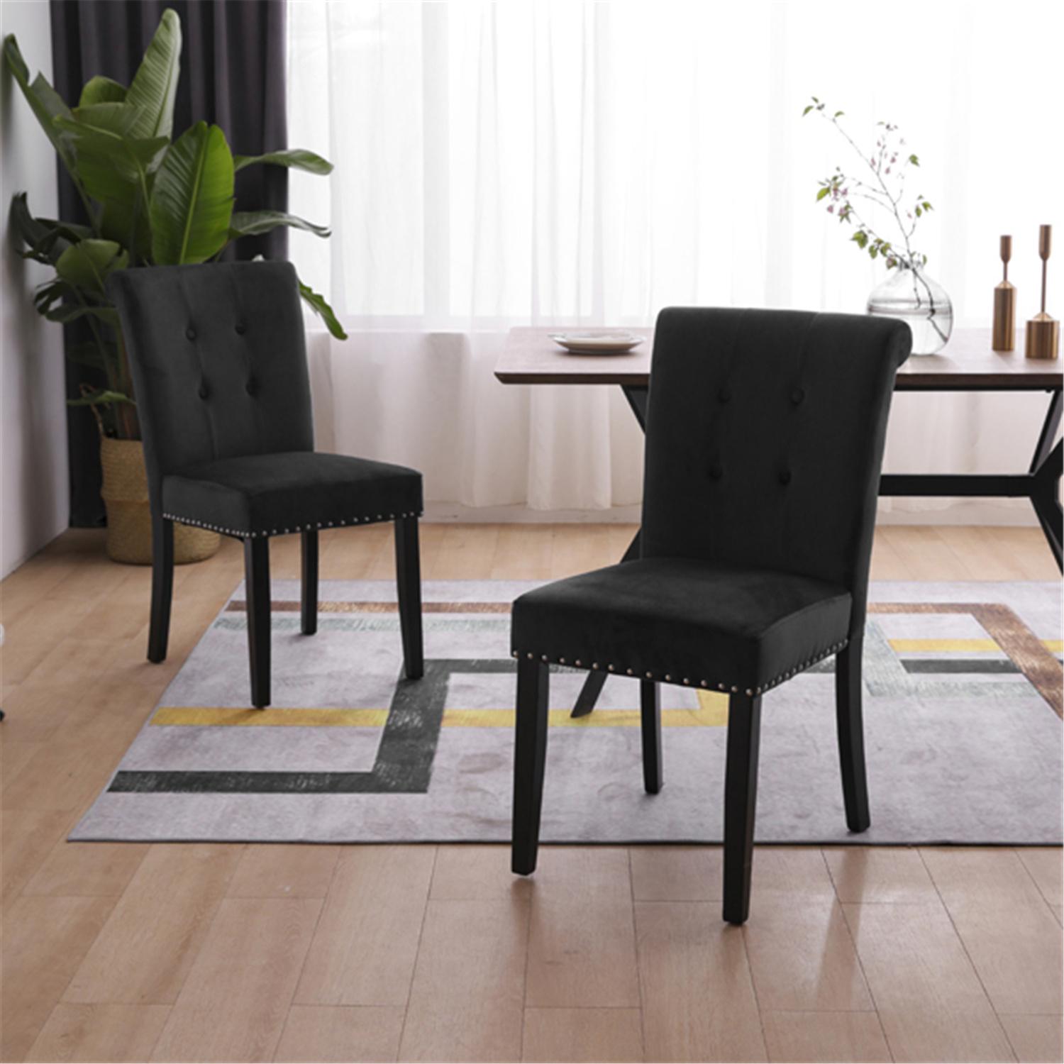 Set of 2 Dining Chair with Nailhead Decoration, Velvet Chairs sets with High Backrest