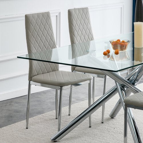 Dining Chairs Set of 2, Modern PU Leather Armless Chairs with High Back & Padded Cushion Seat & Metal Legs,Dinner Chairs Side Chairs for Kitchen Restaurant Living Room