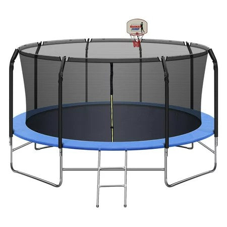 14FT 800lbs Load Trampoline for Kids/Adults, Recreational Outdoor Trampoline with Basketball Hoop, Safety Enclosure Net ,Waterproof Mat and Ladder, Outdoor Backyard Trampolines