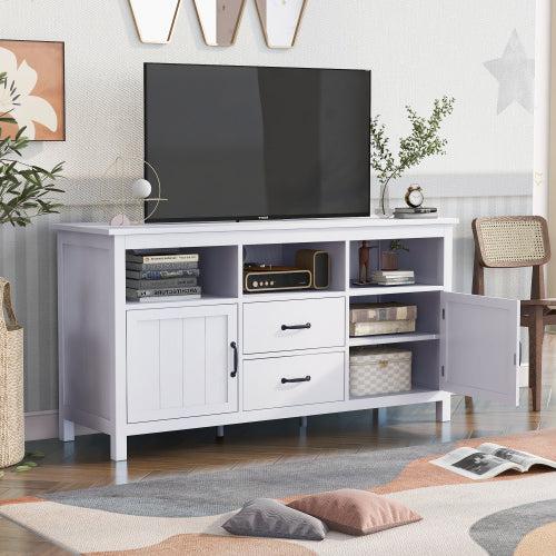 TV Stand for TV up to 68 Inch, Space Saver Console Table Storage Cabinet Sideboard Media Entertainment Center with 2 Doors and 2 Drawers, for Living Room Bedroom, Small Spaces or Compact Room, White