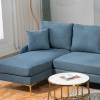 110" W Convertible Sectional Sofa with Reversible Chaise Lounge and Activity Ottoman, Polyester Blend U-Shape Modular Sectional Couch, 4-Seat Upholstered Sofa Couch for Living Room Apartment, Blue