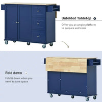 Rolling Mobile Kitchen Island with Storage Cabinet and Drop Leaf, Kitchen Cart with Three Drawers and Store Platform, Trolley Cart Paper Towel Rack and Spice Rack Kitchen Cart on Wheels
