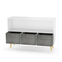 Toy Organizers, Kids Bookcase with Collapsible Fabric Storage Drawers, Wooden Toy Storage Cabinet with Pine Legs for Organizing Books Toys, Children's Room, Playroom, Nursery (Gray)