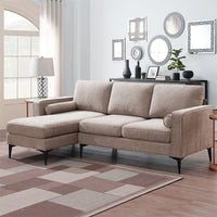 86" Convertible Sectional Sofa, Modern Accent Sofa with Reversible Chaise, Chenille Fabric L-Shaped 3-Seat Sectional Sofa with 2 Pillows and Metal Legs for Living Room Apartment Hotel, Camel