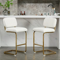 Mid-Century Modern Bar Stools Set of 2,Counter Height Bar Stools with Gold Metal Chrome Base,Upholstered Boucle Fabric Armless Barstools for Dining Room,Kitchen,Ivory