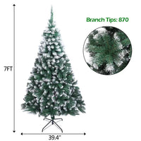 7ft Snow Flocked Hinged Artificial Pine Christmas Tree with Solid Metal Stand, Xmas Full Tree for Indoor and Outdoor(7FT/Snow)