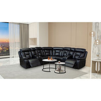 Reclining Sofa, Sectional Sofa with Manual Reclining, Faux Leather Accent Sofa Couch with Center Console and Cup Holders, Large Sectional Sofa for Living Room Apartment Hotel Large Space, Black