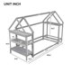 Twin Size Floor Bed for Children, Wooden Montessori Bed Frame with 2 Detachable Stands and Roof Frame, House-Shaped Bed Low Tent Bed for Girls Boys and Teens, Gray