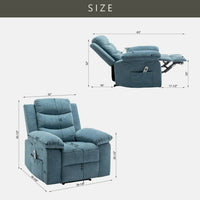 Electric Power Recliner Chair with Heat and Massage, Velvet Oversized Electric Overstuffed Chair with Soft Cushion and Back, 160° Adjustable Recliner Chair with Steel Frame for Living Room, Blue