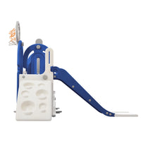 Kids Activity Playground Set 5 in 1, Baby Indoor Outdoor Playset with Toddler Slide, Swing, Basketball Hoop and Climber, Children's play sets with Storage for Boys and Girls, Blue