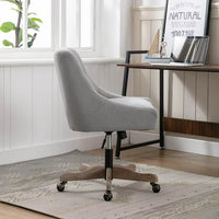 ARCTICSCORPION Swivel Home Office Chair with Wheels&Wood Base, Modern Tufted Upholstered Swivel Task Chair, Height Adjustable Work Chair, Leisure Shell Vanity Chair for Living Room, Bedroom, Gray
