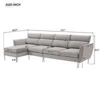 Flannel L-Shape Sofa Couch, 111" Upholstered Convertible Sectional Sofa with Reversible Chaise Lounge, Large Living Room Sofa for Apartment, Bedroom and Office, Weight Capacity 330 LBS/Seat, Gray