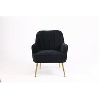 Velvet Upholstered Armchair, Modern Mid Century Accent Chair with Adjustable Gold Metal Legs, for Living Room, Bedroom, Home, Office, Easy Assemble, Black