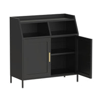 Metal Sideboard Buffet Cabinet,Kitchen Storage Cabinet with Adjustable Shelves and Doors,Modern Sideboard Buffet Table for Living Room Kitchen Dining Room,Black