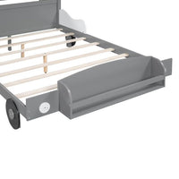 Full Size Car-Shaped Bed with Wheels, Wooden Platform Bed Frame with Storage Shelf for Kids Boys Girls Bedroom Playroom Easy Assembly, No Box Spring Required, Gray