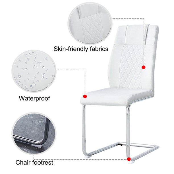 Dining Chairs Set of 4, Modern PU Leather Upholstered Dining Chairs with High Backrest and C-shaped Base, Armless Accent Chairs Lounge Chairs with Padded Seat for Living Room Bedroom Kitchen, White