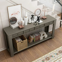 64"Long Console Table, Narrow Sofa Table with 4 Storage Drawers&Bottom Shelf, Storage Console Table, Classic Accent Retro Entryway Sofa Table for Entryway,Hallway, Livingroom, Khaki