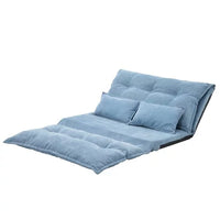 Futon Sofa Bed with Two Pillows, Multi-Functional Five-Position Adjustable Floor Recliner Sofa with Ergonomic Curved Backrest, 3 in 1 Folding Lazy Sofa Couch Lounge for Reading Gaming, Beige