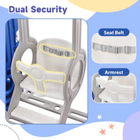 5 in 1 Toddler Swing and Slide Set with Climber, Kids Playground Climber Slide Playset with Safety Belt, Armrest, Basketball Hoop, High Adjustable Baby Swing Set for Indoor Outdoor Backyard, Blue