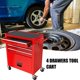 Multifunctional Rolling Tool Cart, Tool Cart with 4 Drawers, Storage Space on Bottom, Lockable Wheels, Mobile Workshop Tool Trolley for Mechanic, Warehouse, Garage, Workshop (Red)